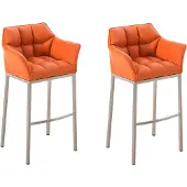 CLP 2er Set Barhocker Damaso Kunstleder mit Vierfußgestell aus Metall bis 240 kg | Farbe orange Gestell Farbe edelstahl