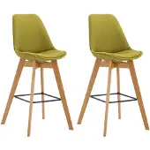 CLP 2er Set Barhocker Metz Stoff mit Rückenlehnen und Fußstütze | Farbe grün Gestell Farbe natur