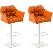 CLP 2er Set Barhocker Damaso Kunstleder drehbar und höhenverstellbar orange Gestell Farbe weiß