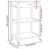 vidaXL Küchentrolley MONZA Schwarz 60 x 40 x 88,5 cm Massivholz Kiefer