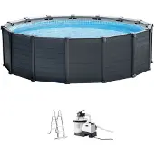 Intex 26384GS Frame Pool 478x124cm Graphit Set Sandfilterpumpe Leiter Abdeckplane