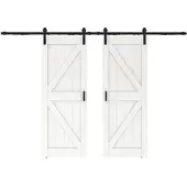 Inova Doppelflügelige Holzschiebetür 155 x 206,5 cm, Scheunentor weiß, Komplettset mit schwarzem Beschlag und Softclose