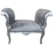 Casa Padrino Barock Schemel Hocker Grau / Silber - Sitzbank