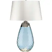 Elstead Lighting Elstead Lena Tischleuchte E27 74cm Blau getöntes Glas, Off-White Schirm Grauweiß