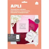 APLI Popli POLYESTER-Etiketten, 210 x 297 mm, rechteckig, transparent, 10 Blatt.