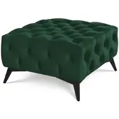 S-Style Möbel HOCKER Chesterfield Whitby Flaschengrün Samt mit schwarzen Füßen