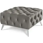 S-Style Möbel HOCKER Chesterfield Whitby Grau Samt mit silbernen Füßen