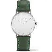 Paul Hewitt Klassische Quarz Uhr für Damen, 39 mm, Lederarmband, Edelstahlgehäuse, Grün, Silber, Weiß