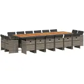 vidaXL 17-tlg. Garten-Essgruppe mit Kissen Grau Poly Rattan