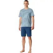 Schiesser Shorty "Casual Nightwear" 2 mit gestreiftem Oberteil, Rundhalsausschnitt und kurzen Ärmeln