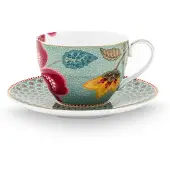Pip studio Kaffeebecher Home Tasse und Untertasse Blooming Tales Fantasy Blue