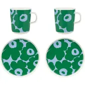 Marimekko - Oiva Unikko Frühstücks-Set, weiß / grün / hellblau (4-tlg.)