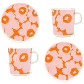 Marimekko - Oiva Unikko Frühstücks-Set, weiß / pink / orange (4-tlg.)