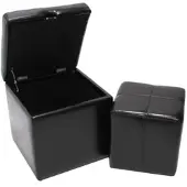 Mendler 2er Set Hocker Sitzwürfel Sitzhocker Aufbewahrungsbox Onex, Leder + Kunstleder, 45x44x44cm FSC-zertifiziert ~ schwarz