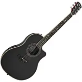 Gear4Music Roundback Elektro Akustikgitarre von schwarz