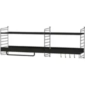 String Lange Wandgarderobe mit Kleiderstange Schwarz
