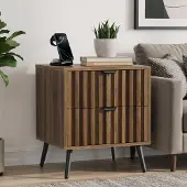 STILVORA Nachttisch MDF Walnuss 45x40x53 cm mit 2 Schubladen und Metallbeinen