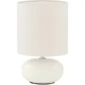 Eglo Tischlampe Trondio, Tischleuchte aus Keramik und Textil, Nachttischlampe in Weiß, Wohnzimmerlampe, Lampe mit Schalter, E14 Fassung