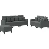 Syfax 3-tlg. Sofagarnitur mit Kissen Dunkelgrau Stoff