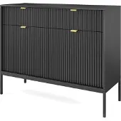 Selsey Sideboard Vellore Kommode 2-türig mit 2 Schubladen, Schwarz mit geriffelten Fronten, 104 cm
