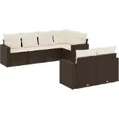 vidaXL 7-tlg. Garten-Sofagarnitur mit Kissen Braun Poly Rattan