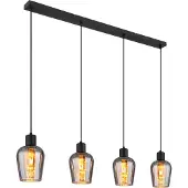 Globo Lighting Hängeleuchte Metall schwarz matt, Glas rauchfarben, Kabel PVC schwarz, Höhe kürzbar, LxBxH: 1035x135x1500mm, exkl. 4x E27 40W 230V