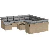 vidaXL 13-tlg. Garten-Sofagarnitur mit Kissen Beige Poly Rattan