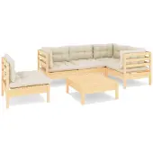 vidaXL 6-tlg. Garten-Lounge-Set mit Creme Kissen Kiefernholz