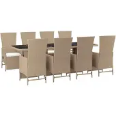vidaXL 9-tlg. Garten-Essgruppe mit Kissen Beige Poly Rattan