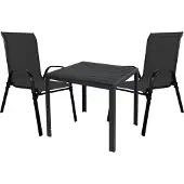 Mojawo 3tlg Outdoor Gartengarnitur 90x90cm Aluminium Anthrazit Stapelstuhl