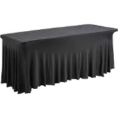 Oviala 8-Sitzer Klapptisch und schwarz drapierte Tischdecke Weiß -