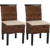 Mendler Esszimmerstuhl Acireale, Korbgeflecht (2er-Set) dunkel, mit Kissen