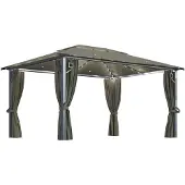 Syfax Pavillon mit Vorhängen & LED-Lichterkette 400x300 cm Taupe Alu