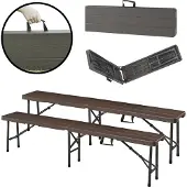 En.casa Klappbank-Set ‘Lillestrøm’ 2-tlg. Metallgestell 180 x 25 x 43 cm Holzoptik, Dunkelbraun