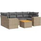 vidaXL 7-tlg. Garten-Sofagarnitur mit Kissen Beige Poly Rattan