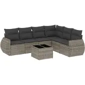 vidaXL 7-tlg. Garten-Sofagarnitur mit Kissen Grau Poly Rattan