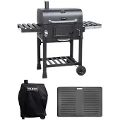 TAINO HERO XL Holzkohlegrill Set Abdeckhaube Grillplatte Smoker Grillwagen BBQ
