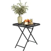 Outsunny Gartentisch klappbar 70 x70 cm, Wetterfest Balkontisch Stahl Klapptisch mit Ausschnitt-Design, Terrassentisch für Garten Terrasse Balkon Schwarz