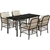 vidaXL 5-tlg. Garten-Essgruppe mit Kissen Braun Poly Rattan