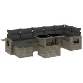vidaXL 8-tlg. Garten-Sofagarnitur mit Kissen Grau Poly Rattan