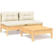 vidaXL 3-tlg. Garten-Lounge-Set mit Creme Kissen Kiefernholz