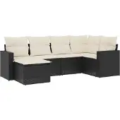 vidaXL 6-tlg. Garten-Sofagarnitur mit Kissen Schwarz Poly Rattan