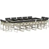 vidaXL 15-tlg. Garten-Essgruppe mit Kissen Hellgrau Poly Rattan