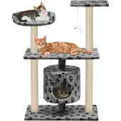 vidaXL Katzen-Kratzbaum Sisal 95 cm Grau Pfoten-Aufdruck