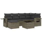vidaXL 7-tlg. Garten-Sofagarnitur mit Kissen Grau Poly Rattan