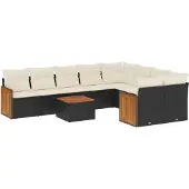 vidaXL 10-tlg. Garten-Sofagarnitur mit Kissen Schwarz Poly Rattan