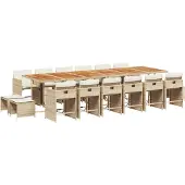 vidaXL 17-tlg. Garten-Essgruppe mit Kissen Beige Poly Rattan