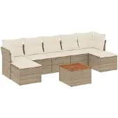 vidaXL 8-tlg. Garten-Sofagarnitur mit Kissen Beige Poly Rattan