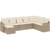 vidaXL 8-tlg. Garten-Sofagarnitur mit Kissen Beige Poly Rattan