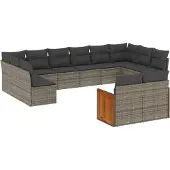 vidaXL 12-tlg. Garten-Sofagarnitur mit Kissen Grau Poly Rattan